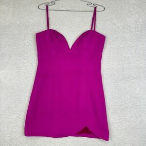 NBD Mini Dress Bodycon V Neck Spaghetti Strap Magenta Women's M